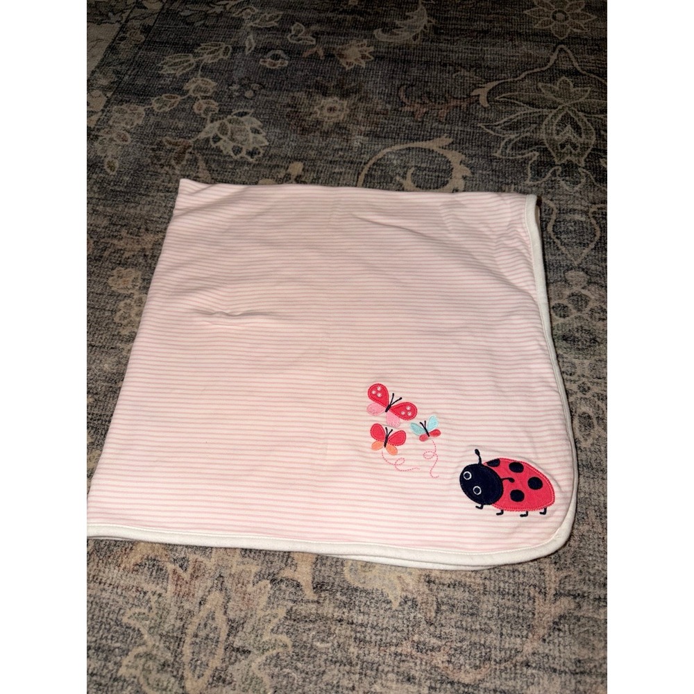 Vintage Gymboree Baby Blanket Pink Ladybug Stripes 2016